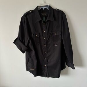 Ralph Lauren Safari Outfitters Black Snap Button Up Shirt Women's 2X Vintage